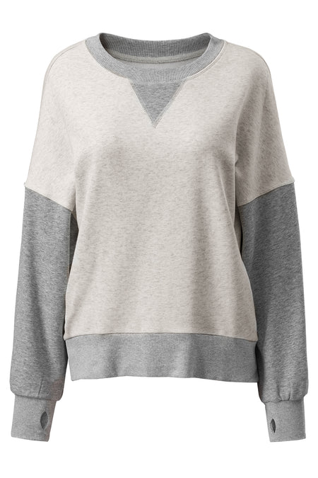 Color Block Thumbhole Sleeve Drop Shoulder Sweatshirt