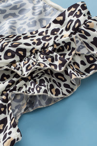 Half Leopard Patchwork Ruffle Sleeve Blouse