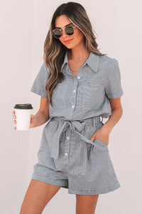 Buttoned Belted High Waist Romper