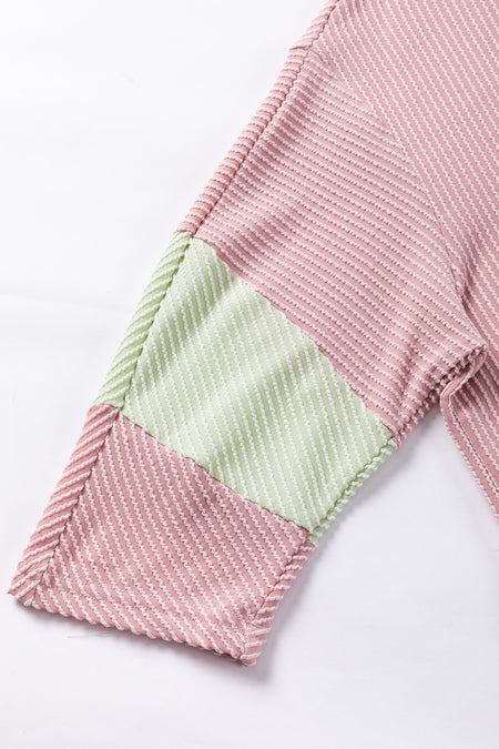 Color Block Ribbed Knit Quarter Sleeve Top