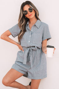 Buttoned Belted High Waist Romper