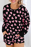 Valentine Heart Shape Print Long Sleeve Top Shorts Lounge Set