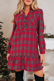 Plaid Half Button Long Sleeve Shirt Mini Dress