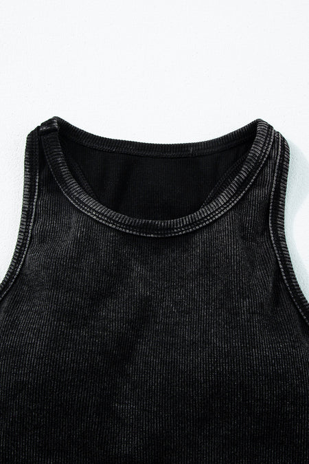 Ribbed Mineral Wash Racerback Cropped Tank Top