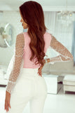 Dotted Mesh Puff Sleeve Ribbed Bodysuit
