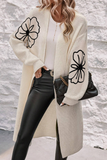 Flower Embroidered Drop Shoulder Open Front Duster Cardigan