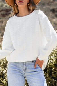 Cable Textured Long Sleeve Round Neck Top