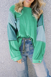 Colorblock Stitching Patchwork Buttoned Long Sleeve Top