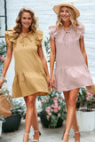 Tiered Ruffled Sleeves Mini Dress with Pockets