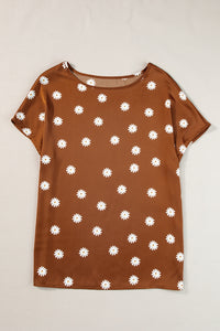 Chestnut Daisy Print Short Sleeve Top