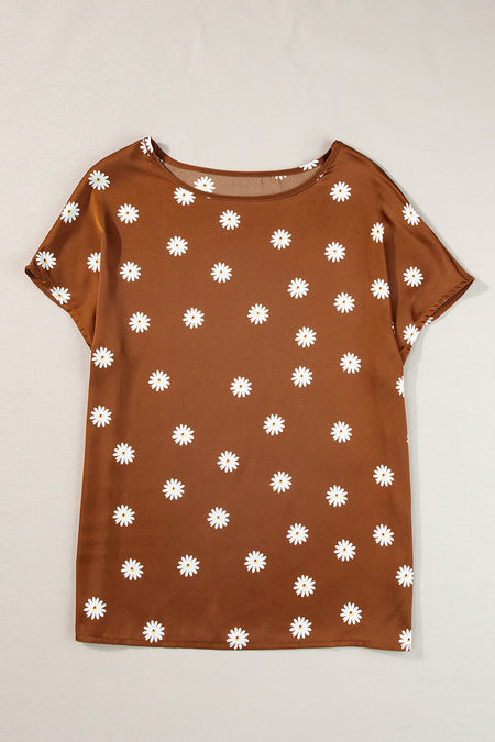 Chestnut Daisy Print Short Sleeve Top