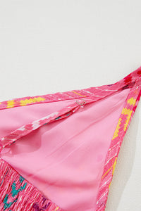 Western Printed Tassel Tie V Neck Wrap Maxi Dress