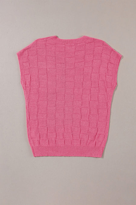 Lattice Textured Knit Short Sleeve Sweater