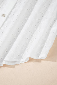 Floral Embroidered Puff Sleeve Eyelet Patchwork Shirt