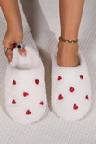 Heart Shape Embroidered Slip On Plush Slippers