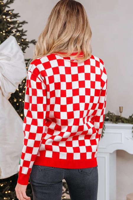 Checkered Christmas Cardigan Sweater