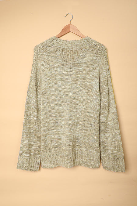 White V neck Drop Shoulder Knitted Sweater