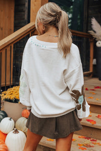 Flower Pattern V Neck Drop Shoulder Sweater