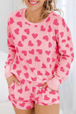 Valentine Heart Shape Print Long Sleeve Top Shorts Lounge Set