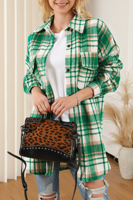 Plaid Flap Pocket Long Sleeve Shacket