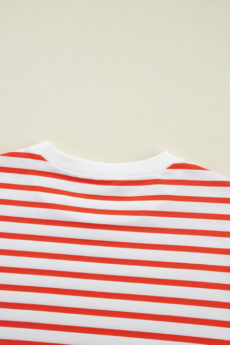 Stripe Drop Shoulder Crew Neck Loose Sweatshirt