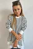 Stripe Raglan Sleeve Side Slits Loose Sweatshirt