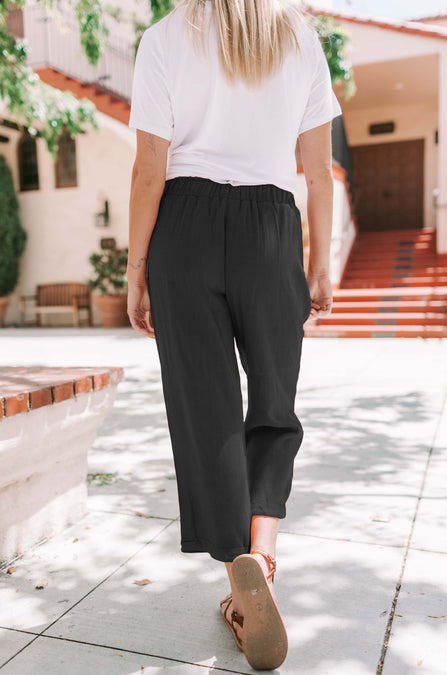 Solid Elastic Breathable Waist Cropped Lounge Pant