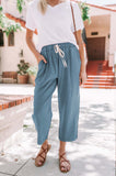 Solid Elastic Breathable Waist Cropped Lounge Pant