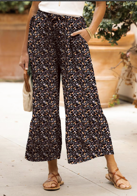 Ditsy Floral Tiered Wide Leg Crop Pants