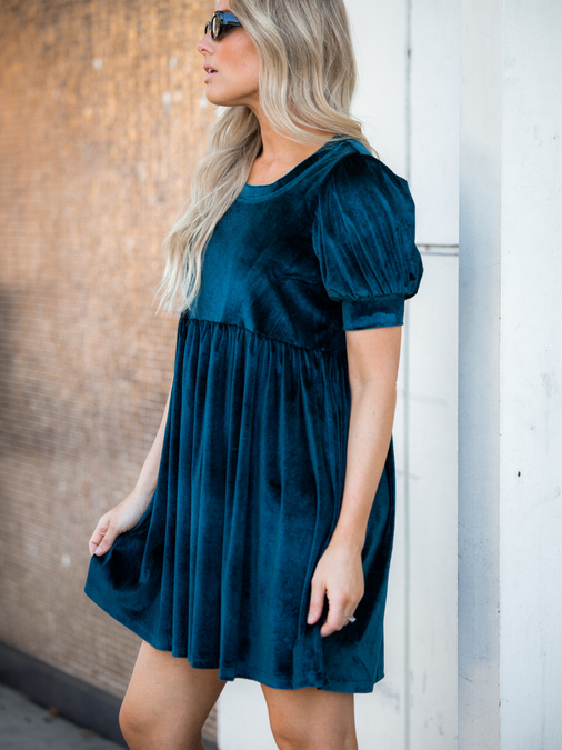 Velvet SS Puff sleeve Dress