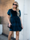 Velvet SS Puff sleeve Dress