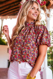 Print Knotted High Neck Puff Sleeve Blouse