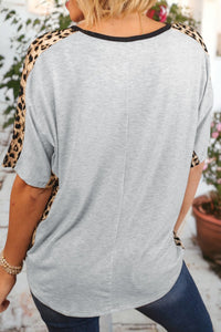 Leopard Splicing O-neck Short Sleeve T Shirt