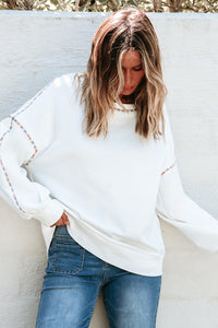 Rainbow Trim Pullover Sweatshirt