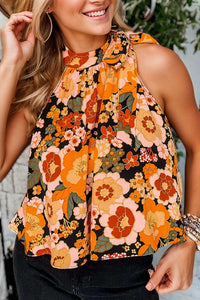 Floral Print Knotted Halter Neck Sleeveless Top