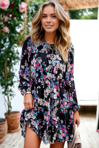 Floral Smocked Round Neck Ruffle Tiered Dress