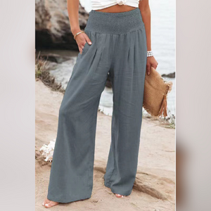 Loose Smocked High Waist Wide Leg Trousers