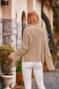Open Neck Pocket Front Long Sleeve Sweater
