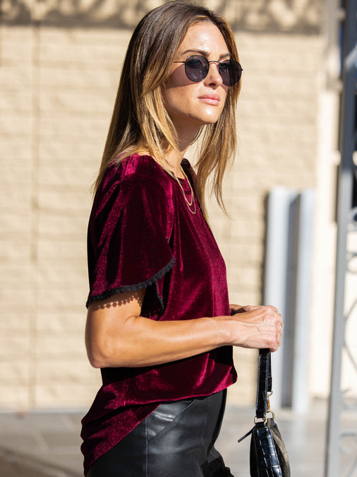 Velvet Pom Tulip Short Sleeve Top