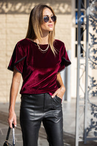 Velvet Pom Tulip Short Sleeve Top