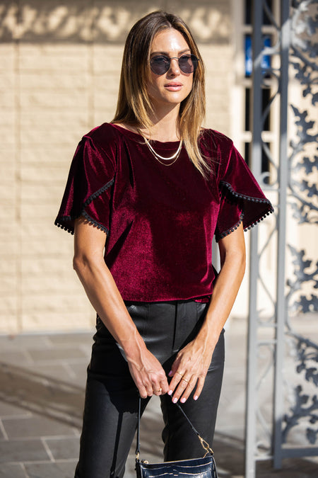 Velvet Pom Tulip Short Sleeve Top