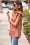 Floral Rust Ruffle Sleeve V-Neck Top