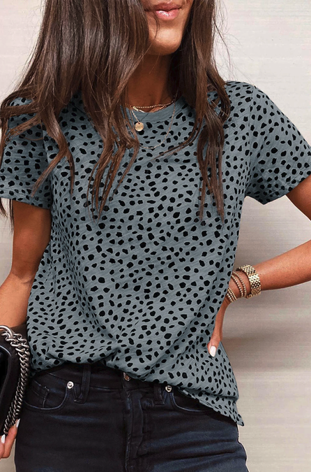 Cheetah Print Casual Crew Neck T-Shirt