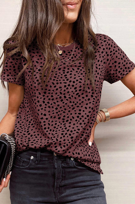 Cheetah Print Casual Crew Neck T-Shirt
