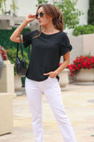 Solid Round Neck Ruffle Loose Fit Top