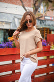Solid Round Neck Ruffle Loose Fit Top