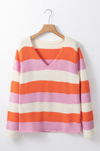 Colorblock V Neck Casual Sweater