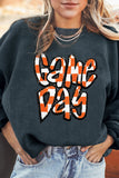 Chenille Checkered Game Day Graphic Drop Shoulder Corded Sweatshirt