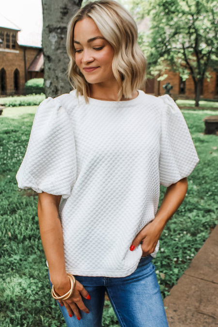 O Neck Puff Sleeve Blouse