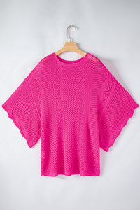 Pointelle Knit Scallop Edge Short Sleeve Top
